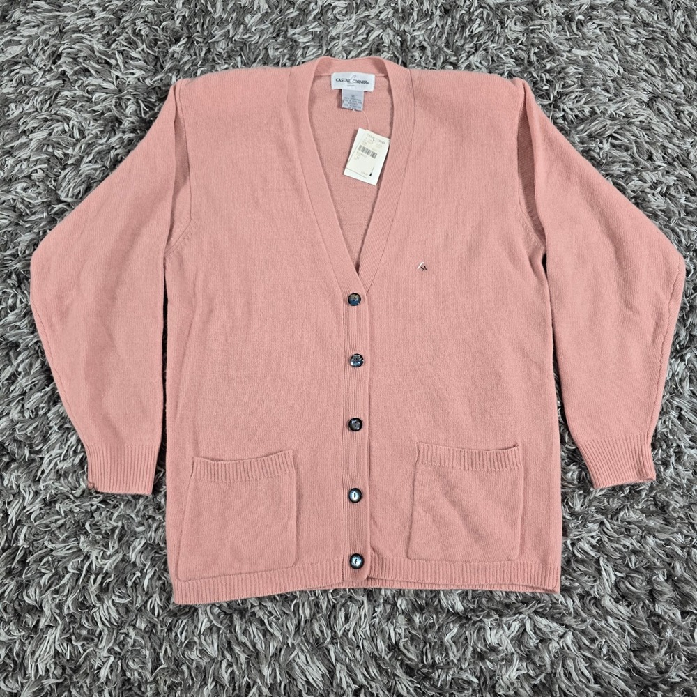 Casual Corner Vintage 100% Lambswool Pink V-Neck Cardigan Sweater NWT Medium